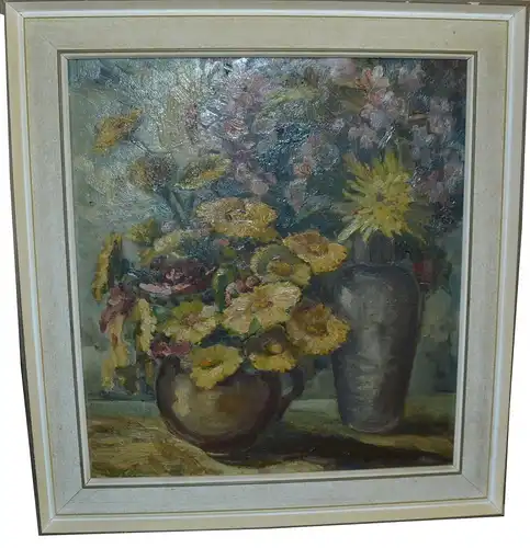 Gemälde,Öl a. Karton,Blumen in einer Vase, unsigniert, Maler : H.Wolpert