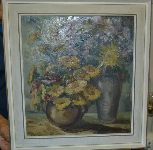 Gemälde,Öl a. Karton,Blumen in einer Vase, unsigniert, Maler : H.Wolpert