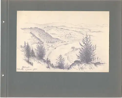 Bleistiftzeichnung „Elbthal 2 Juni 1921“ von Toni Stadler, monogrammiert "A. St.