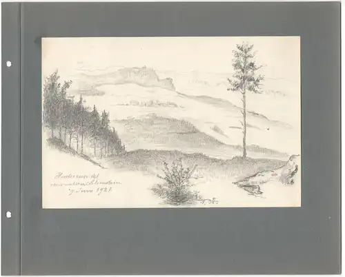 Bleistiftzeichng „Hinteransicht vom unteren Lilienstein 9. Juni 1921“ T. Stadler