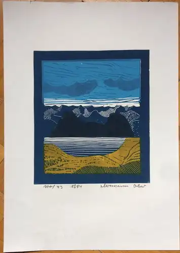 Farblinolschnitt ohne Titel von Hermann Ober 1974, Blatt 73 von 100, 43 x 61 cm