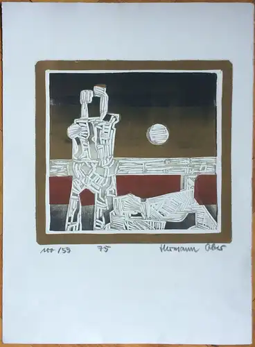 Farblinolschnitt ohne Titel von Hermann Ober 1975, Blatt 55 von 100