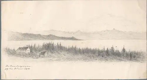 Bleistiftzeichnung „Der Starnberger See gez. den 2. Juni 1874“ von Anton Stadler