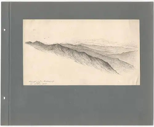 Tuschezeichnung „Aussicht von der Brecherspitze auf die Berge 20. Juni 1874“