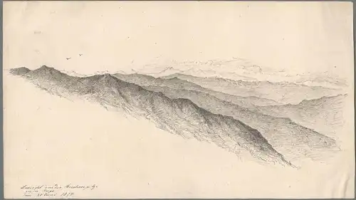 Tuschezeichnung „Aussicht von der Brecherspitze auf die Berge 20. Juni 1874“