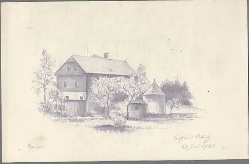 Bleistiftzeichnung „Forsthaus Selbnitz 27. Juni 1921“ von Anton Stadler