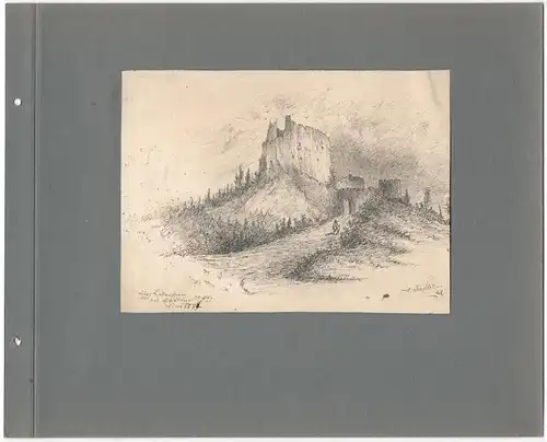 Tuschezeichnung „Burg Lichtenstein bei Mödling Wien 24 May 1876“ ,Anton Stadler