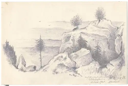 Bleistiftzeichnung „Ansicht vom Hinteren Lilienstein 10. Juni 1921“ Toni Stadler