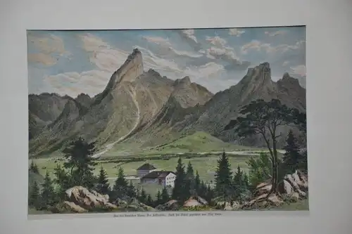 Holzschnitt, koloriert, Der Falkenstein, Bayern, nach Max Kuhn, etwa 1870