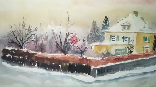 Aquarell,W.Ulrich,1961, Villa in der Wintersonne