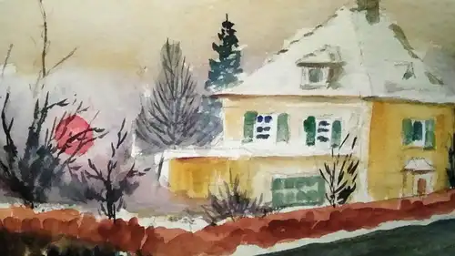 Aquarell,W.Ulrich,1961, Villa in der Wintersonne