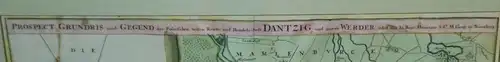 ,Grundris und Gegend der Stadt Dantzig. (Danzig). Altkolorierter Kupferstich