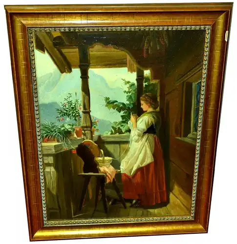 Gemälde,strickendes Bauernmädchen,Kop.n. Ludwig Vollmar,Öl auf Leinwand,gerahmt