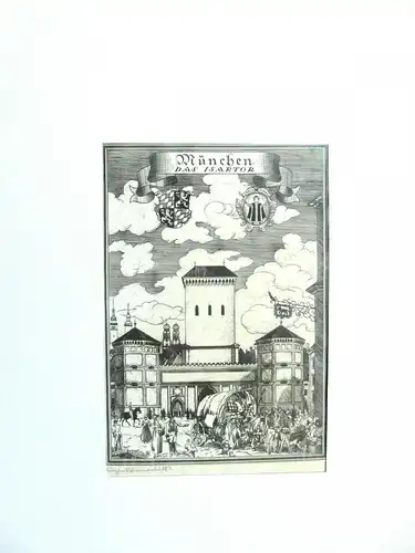 „München - Das Isartor“ - Lithographie von Eugen Blumentritt im Passepartout