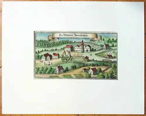 Colorierter Kupferstich „Das Wildtbad Aendelholtzen“ von Matthias Merian ca 1640
