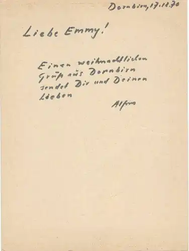 Original-Linolschnitt - Handdruck „Frohe Weihnachten 1970“ von Alfons Kräutler