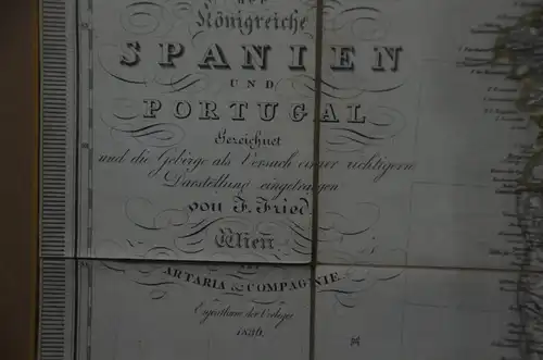 Landkarte Spanien, Kupferstich teilkoloriert, Einzelblätter, Fried, Artaria,1836