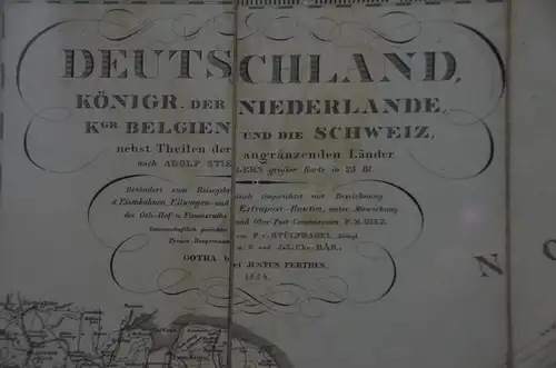 Landkarte Deutschland,Reisekarte, Einzelblätter, Kupferstich koloriert, 1854