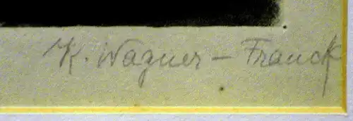 Radierung koloriert, K. Wagner-Franck, Hafen mit Windmühle, etwa 1930