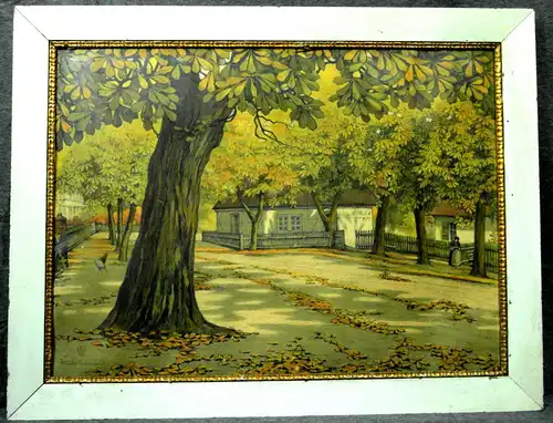 Öldruck, Albrecht Biedermann, Dorfimpressionen,Ende 19. Jhdrt,