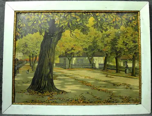 Öldruck, Albrecht Biedermann, Dorfimpressionen,Ende 19. Jhdrt,