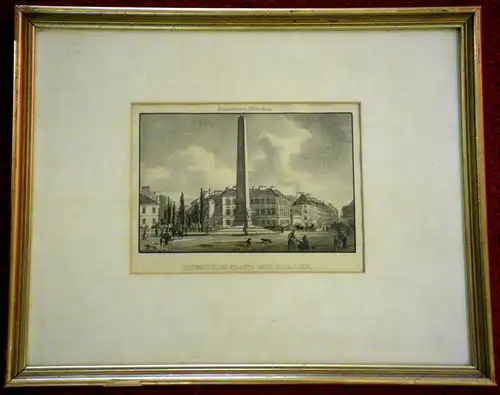 Lithografie koloriert,München Karolinenplatz mit Obelisk, um 1840,gerahmt
