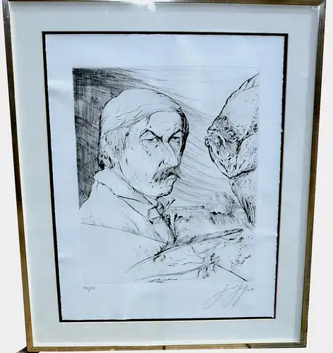 Günter Grass, Maler und Grafiker,Selbstbildnis mit Butt, Nr. 54/150, 1980 ,sign.