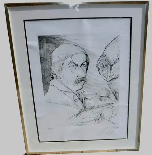 Günter Grass, Maler und Grafiker,Selbstbildnis mit Butt, Nr. 54/150, 1980 ,sign.