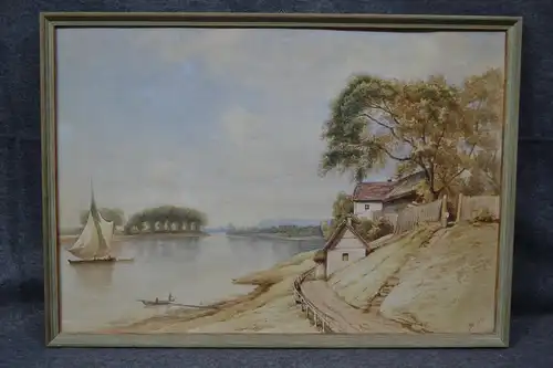 Aquarell, Flußlandschaft, sign., dat. MS, 1881