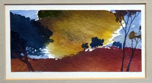 Aquarell , Savanne, Bäume und Himmel, Miniatur