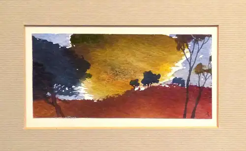 Aquarell , Savanne, Bäume und Himmel, Miniatur