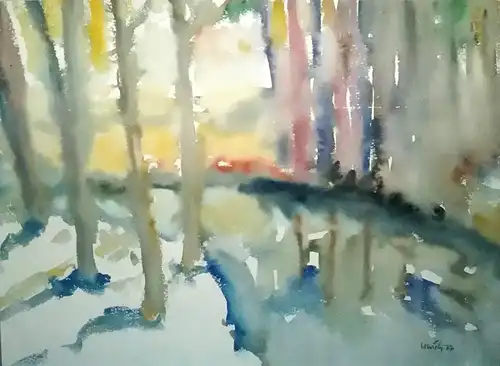 Aquarell,W.Ulrich,sign. und datiert,Wald mit Bach, 1977