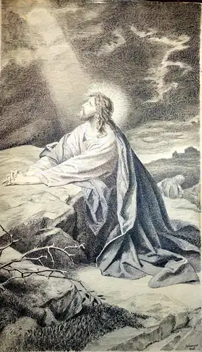 Tuschfederzeichnung,Betender Jesus am Ölberg,Schweyer,1910, Sehr gute Arbeit !!