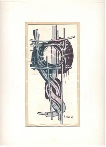 Originalaquarell Abstrakte Darstellung, signiert „Bauss 67“, Passepartoutrahmen