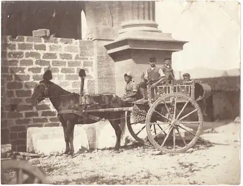 Original-Photographie Pferdekarren mit vier Kindern, Palermo (?), ca. 1880