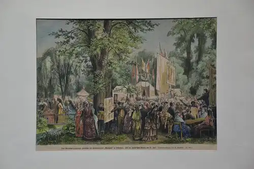 Holzschnitt, koloriert, H. Knackfuß, etwa 1890, Fest Malkasten Düsseldorf