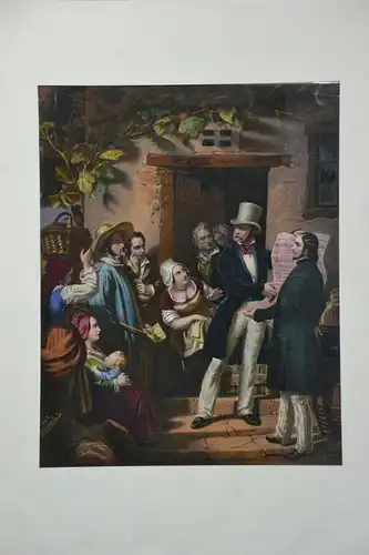 Lithografie, altkoloriert, Proklamation einer Aktiengesellschaft, um 1850