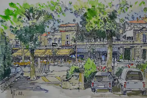 Aquarell, Bauer-Oltsch, Arles, Boulevard des Lices, 1988