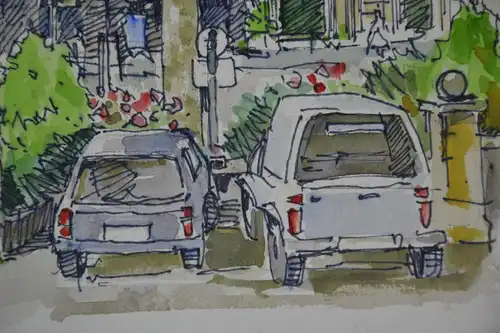 Aquarell, Bauer-Oltsch, Arles, Boulevard des Lices, 1988