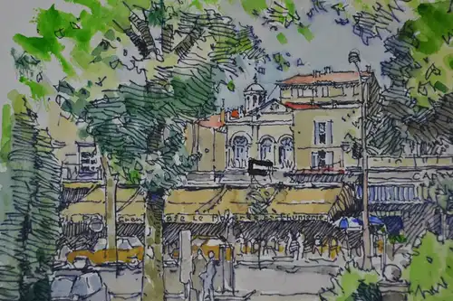 Aquarell, Bauer-Oltsch, Arles, Boulevard des Lices, 1988