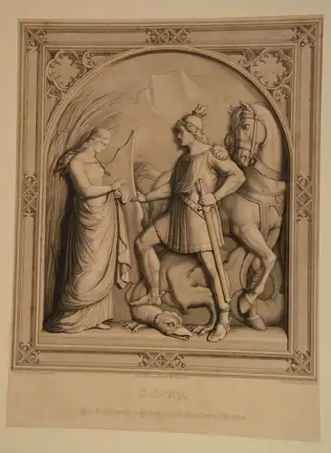 Grafik,Kupferstich,St.Georg,Basrelief von Schwanthaler,gest. von Amsler,