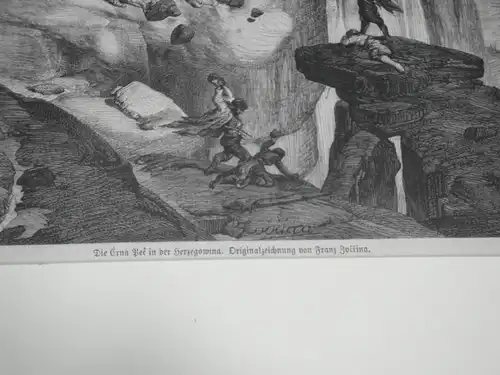 Stahlstich auf Zeitungspapier,Crna Pec in der Herzegowina,Illust. Zeitung,1871