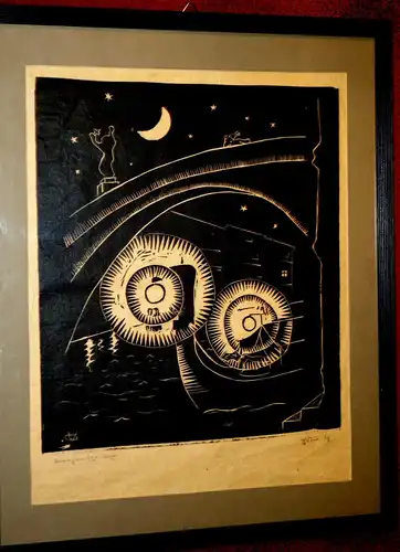 Gustav Weiss,Venezianische Nacht,Holzschnitt,Schwarzdruck,1928, monogrammiert,