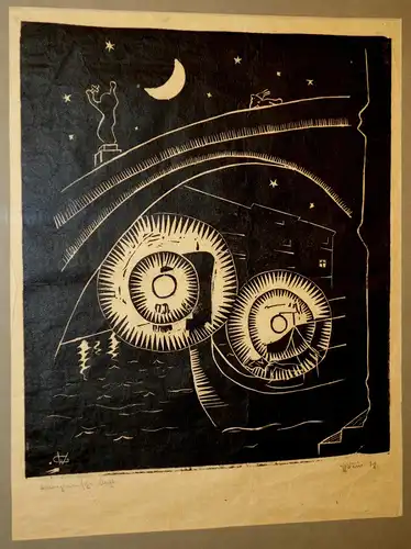 Gustav Weiss,Venezianische Nacht,Holzschnitt,Schwarzdruck,1928, monogrammiert,