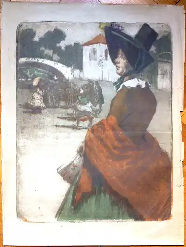 Lithographie Dame in Bekleidung des 19. Jahrhunderts