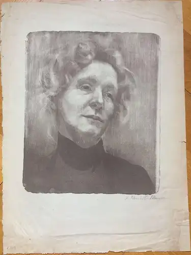Lithographie Portrait einer jungen Frau signiert „L. Schmidt München“
