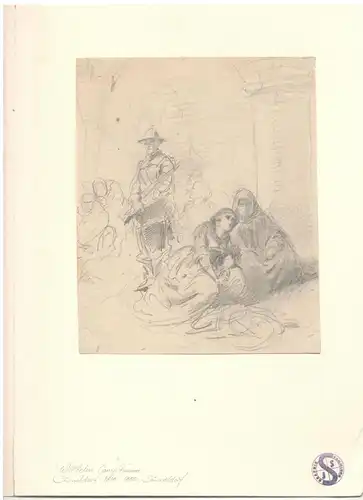 Bleistiftskizze von Wilhelm Camphausen im Passepartout, nicht signiert