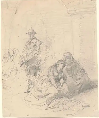 Bleistiftskizze von Wilhelm Camphausen im Passepartout, nicht signiert