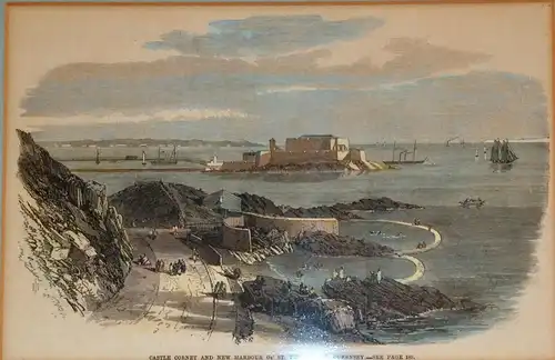 Castle Cornet and new harbour of St. Peter Port, Guernsey. Channel Islands, 1869