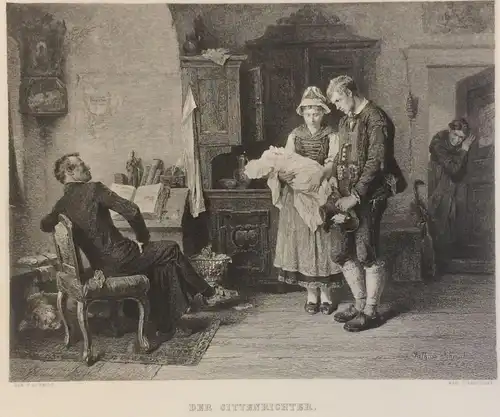 Radierung „DER SITTENRICHTER“ von Karl Rauscher (ca. 1880) nach Mathias Schmid